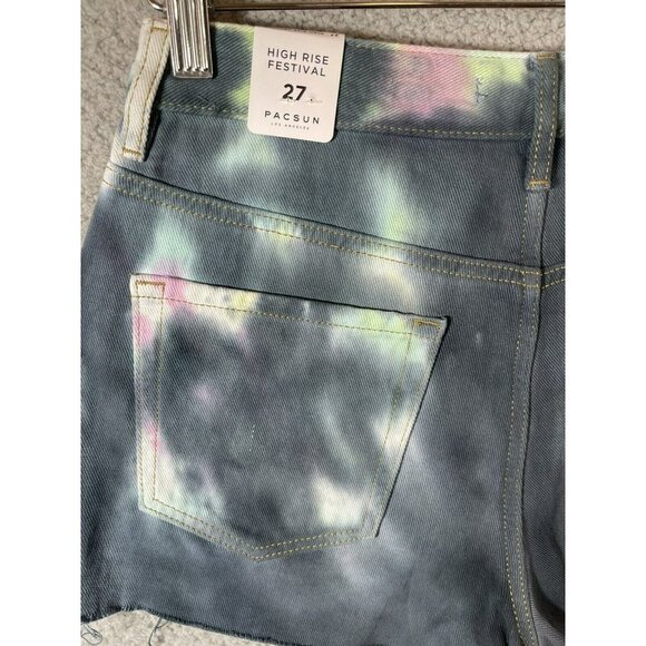 PacSun Jean Shorts Womens Sz 27 Pink Gray Tie Dye High Rise Festival Cut Off - Picture 12 of 12
